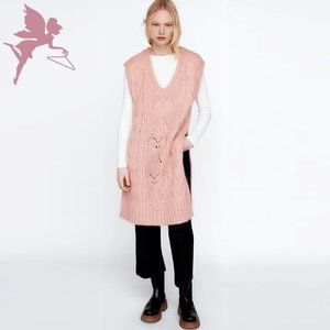 ZARA Blush Cable Knit Oversized Maxi Sweater Vest